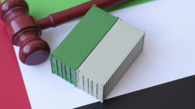 The cargo container ban on the UAE flag as a conceptual backdrop for the export and logistics of goods. The cargo container embargo on the UAE flag as a backdrop for your design