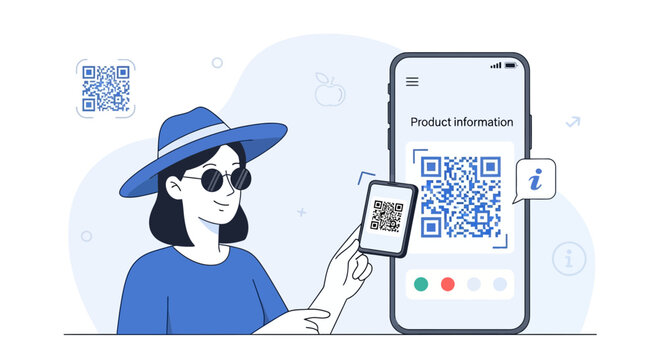 Woman Scanning QR Code on Phone for Product Information, Technology Concept