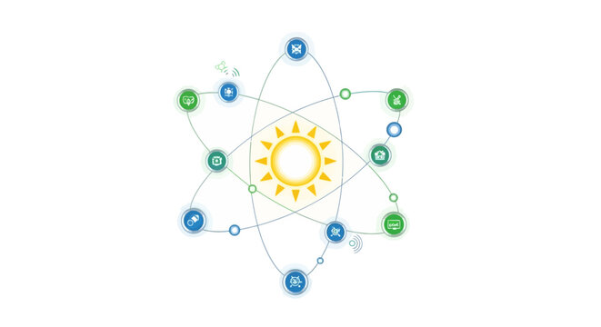 An atom symbol with electrons orbiting the nucleus.