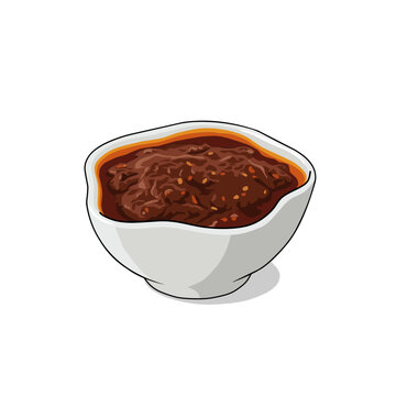 Indonesian Sambal Petis Shrimp Paste Chili Sauce in Bowl Vector Illustration