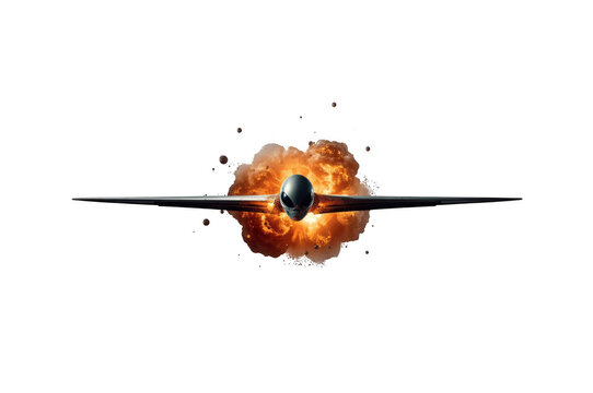 Alien spacecraft exploding during space invasion on transparent background