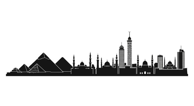 Egyptian Skyline Silhouette - Pyramids and Modern Buildings