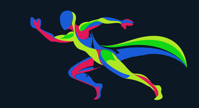 Multicolored Superhero in Dynamic Motion.
