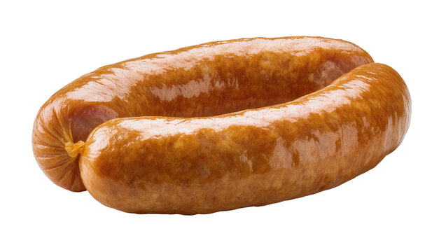 Brown grilled sausage with casing and visible fat texture