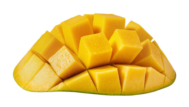Diced ripe mango fruit with skin and segments