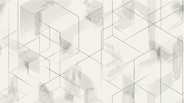 Seamless parametric geometric lines forming abstract pattern. Minimal black lines creating a repeating technical grid background