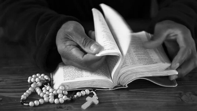 praying to God with hand's together on bible with people and white background stock video stock footage