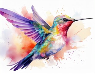 Fototapeta premium beautiful and colorful watercolor splash painting of a hummingbird