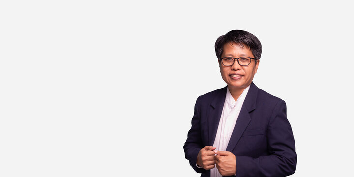 Short hair businesswoman portrait representing LGBTQ identity