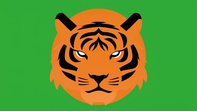 Animated Cartoon Tiger Head Zooming on Green Screen Background