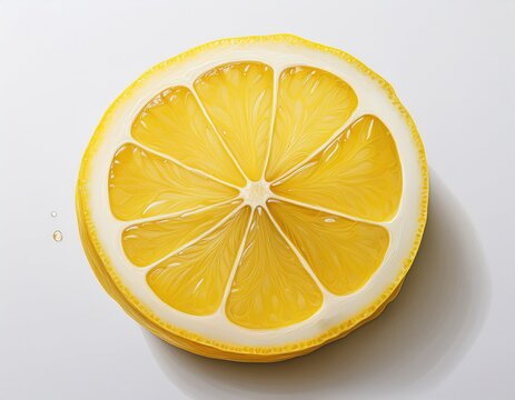 slice of lemon on white background ariel view of half cut lemon generative ai hyper realistic photorealism digital art