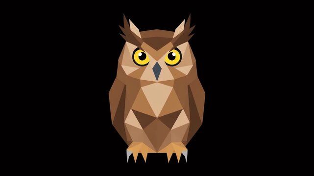 Low Poly Geometric Owl Animation Loop on Black Background