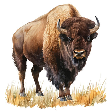 watercolor of Bison graphic, isolated on a white background.