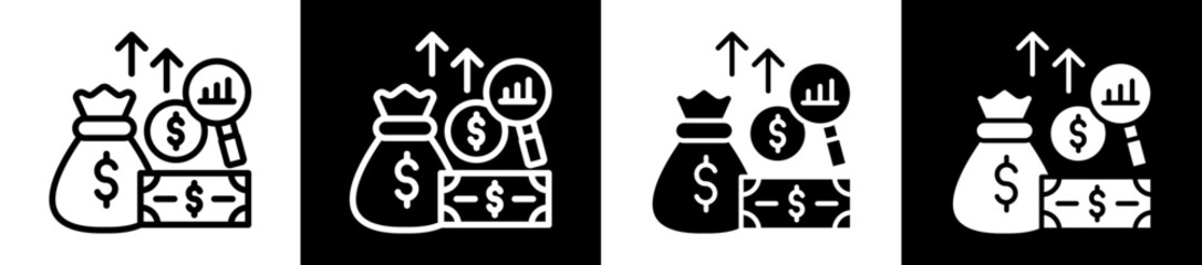 Fototapeta premium Income Analysis Icon Set In Black And White Filled Style Collection 