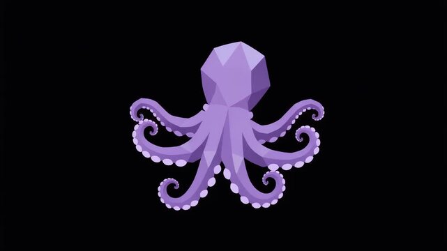 Low Poly Purple Octopus Animation on Black Background