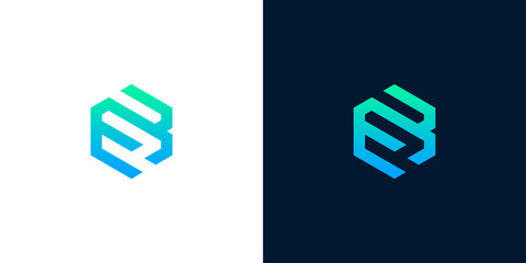Hexagonal logo design in blue and green gradients with abstract letters B and S © anello