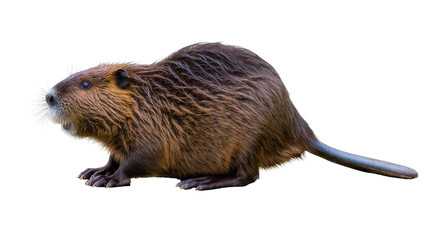 Brown European Beaver Animal Profile View with Long Tail © Maros