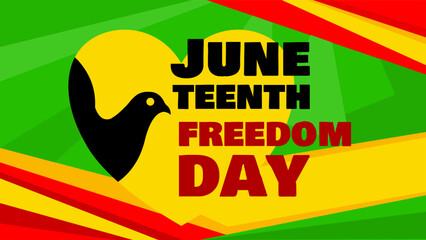 Juneteenth freedom day banner with dove in heart and colorful geometric background, vector illustration © KR Studio