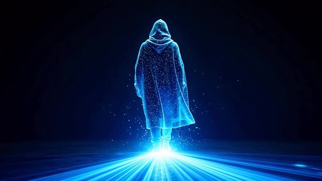 Glowing figure in hooded cloak