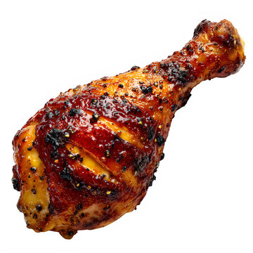 Grilled chicken drumstick with spicy glaze isolated on transparent background
