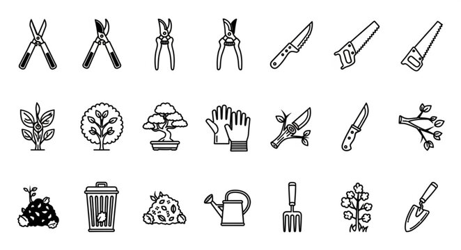 Gardening Tools and Supplies Icons Set Vector Illustration.