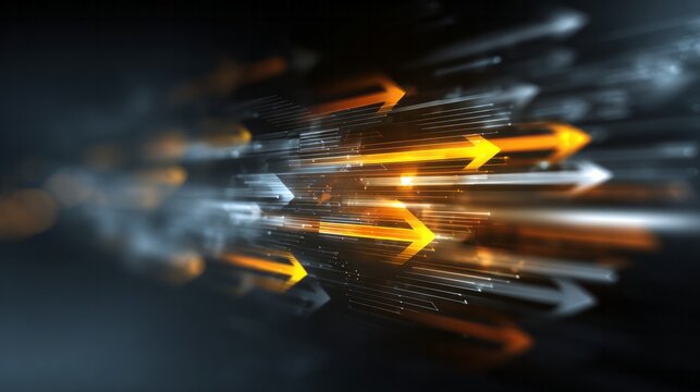 Bright arrows surge forward in a dynamic motion blur.