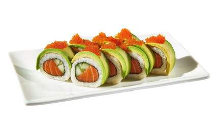 California Maki Sushi Rolls with Salmon Avocado and Orange Fish Eggs © Maros