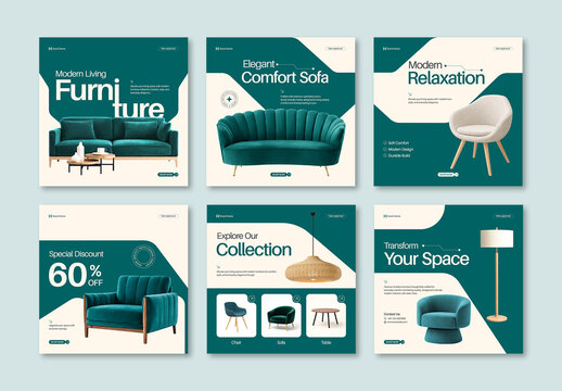 Set of Modern Furniture Social Media Post Template