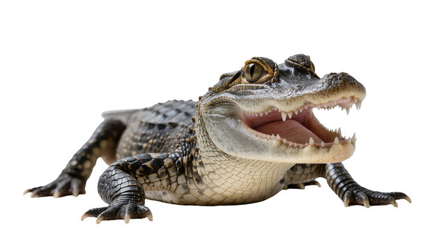 Dark green Alligator with open mouth and sharp teeth