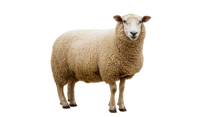 Naklejka premium Fluffy Brown Wool Sheep Standing Facing Camera