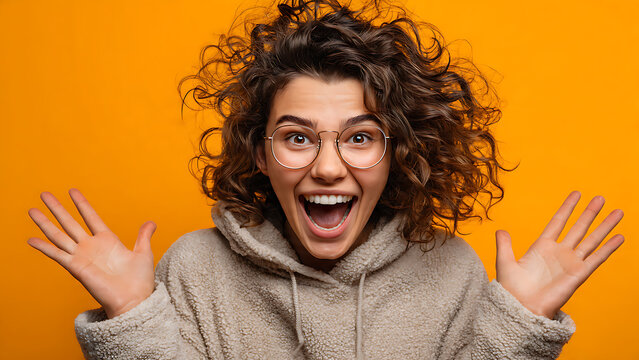 Portrait of an excited person celebrating success with a joyful and surprised expression