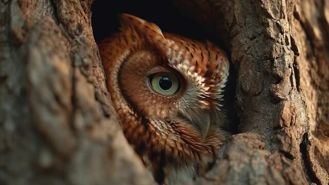 Owl hiding in tree hole