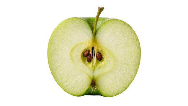 Green Apple Cross Section with Stem and Seeds