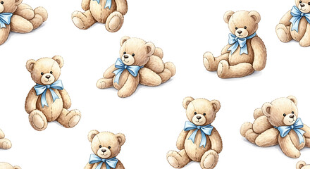Fototapeta premium Cute Teddy Bear Seamless Pattern Baby Nursery Acrylic Hand Painted Texture