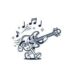 Fototapeta premium Rocking Electric Guitar Musical Instrument Character Playing and Dancing Vector Illustration