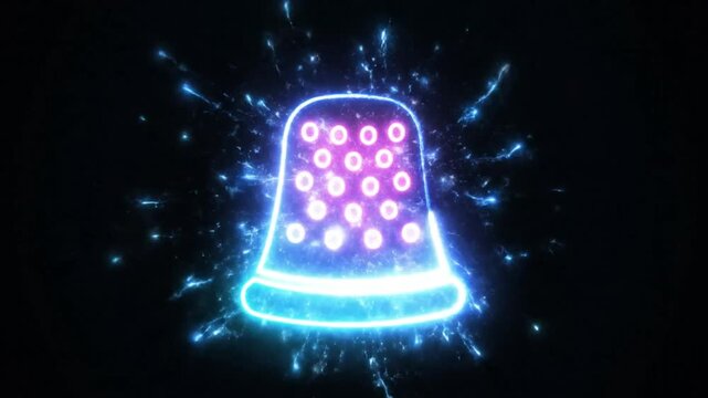Neon thimble graphic animation with a light trail effect on a black background for crafting and sewing concepts