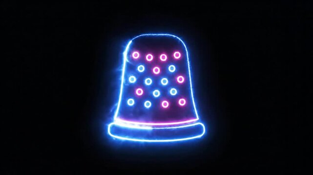 Neon thimble graphic animation with a blue and pink color scheme on a black background