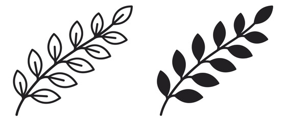 leaf branch icon with botanical foliage, outline and silhouette vector illustration isolated on transparent background © Ярослав Дацко