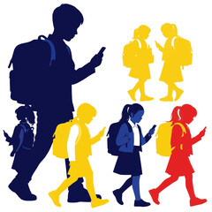 Children glued to smartphones, digital distraction, modern education, social media addiction