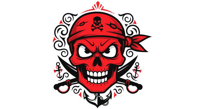 Pirate Skull Emblem with Cutlasses and Anchor