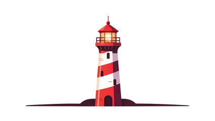 Striped Coastal Lighthouse with Lantern atop Rocky Outcropping © Maros