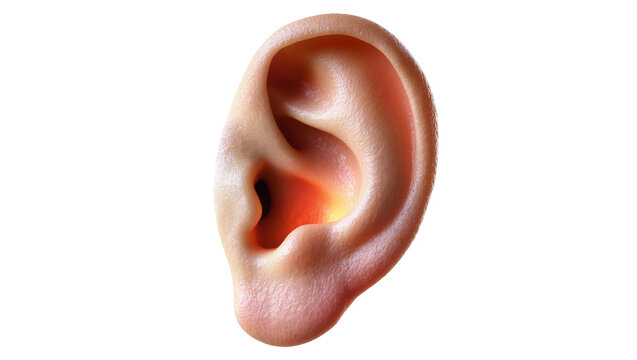 Human Outer Ear with Visible Ear Canal and Red Inflammation