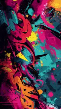 Vertical trendy graffiti brush textures with Neon Colors overlay or background. High quality 4k footage