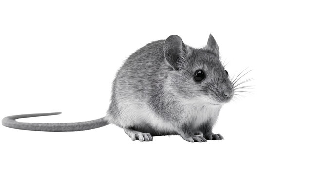 Gray Gerbil Sitting with Long Tail and Whiskers