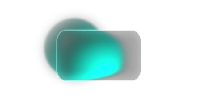 Abstract modern glassmorphism rounded rectangle element with vibrant teal and cyan glowing gradient blur on a clean white background, perfect for sleek UI UX design, futuristic tech layouts