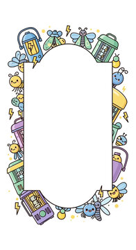 Whimsical Illustrated Border with Cartoon Insects and Lanterns.