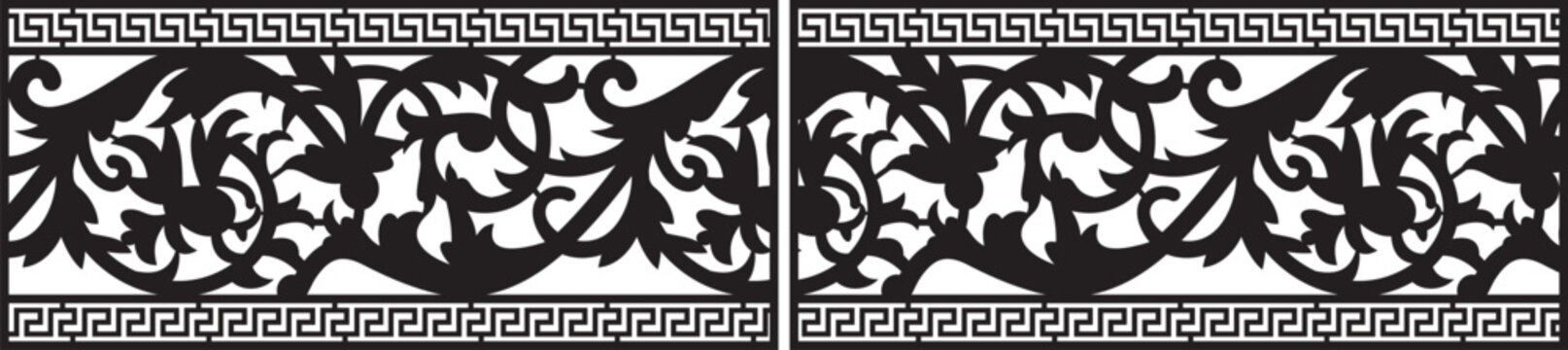 laser cutting Ornamental Floral Border Pattern With Greek Key Trim Decorative Repeating Panel For Design, gate