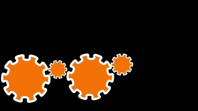 Four gears icon animation coral color on a black screen.