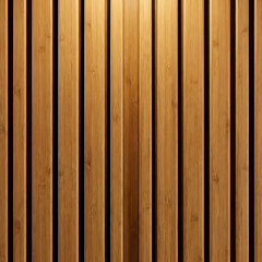 Obraz premium Brown bamboo slat wall with vertical panels and natural texture illuminated from above for a warm ambiance
