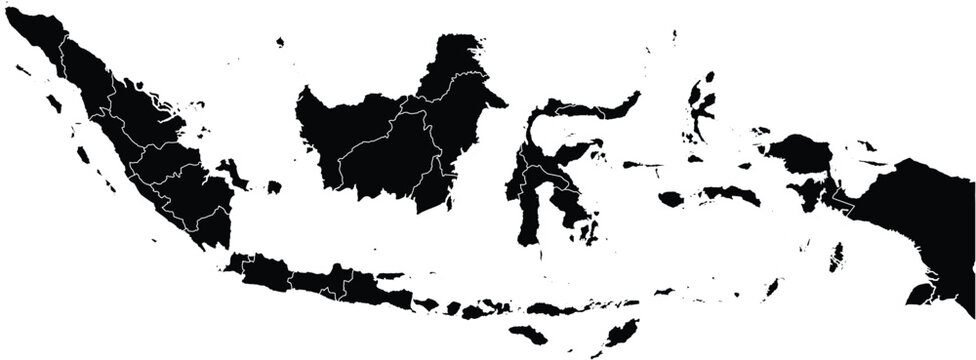 Map of Indonesia With Administrative Regions Black Silhouette Clipart